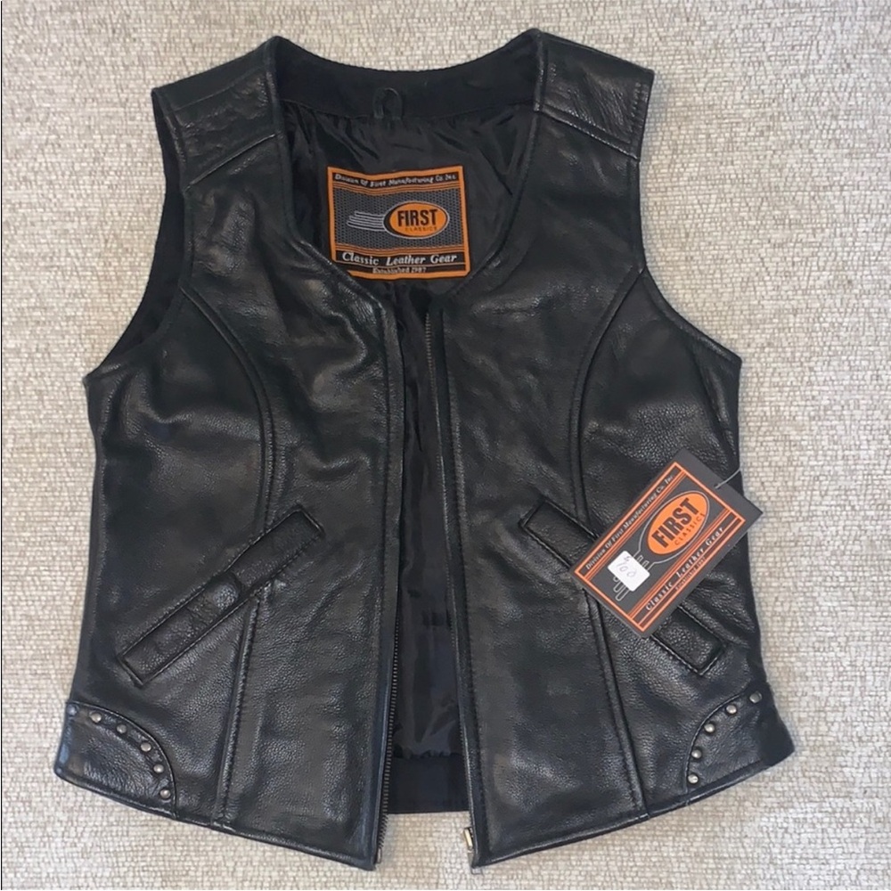 First Classics corset leather motorcycle vest